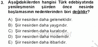 XIX. Yüzyıl Türk Edebiyatı 2013 - 2014 Tek Ders Sınavı 3.Soru