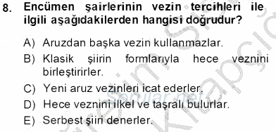 XIX. Yüzyıl Türk Edebiyatı 2013 - 2014 Tek Ders Sınavı 8.Soru
