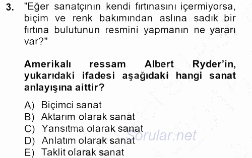 Güzel Sanatlar 2014 - 2015 Ara Sınavı 3.Soru