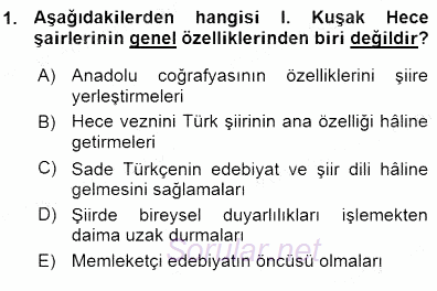 Cumhuriyet Dönemi Türk Şiiri 2015 - 2016 Ara Sınavı 1.Soru