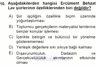 Cumhuriyet Dönemi Türk Şiiri 2015 - 2016 Ara Sınavı 10.Soru