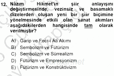 Cumhuriyet Dönemi Türk Şiiri 2015 - 2016 Ara Sınavı 12.Soru