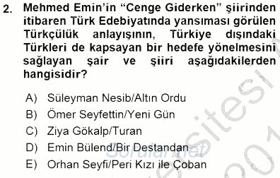 Cumhuriyet Dönemi Türk Şiiri 2015 - 2016 Ara Sınavı 2.Soru