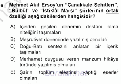Cumhuriyet Dönemi Türk Şiiri 2015 - 2016 Ara Sınavı 6.Soru