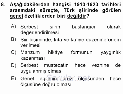 Cumhuriyet Dönemi Türk Şiiri 2015 - 2016 Ara Sınavı 8.Soru