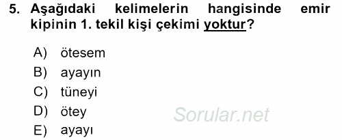 XI-XIII. Yüzyıllar Türk Dili 2016 - 2017 3 Ders Sınavı 5.Soru