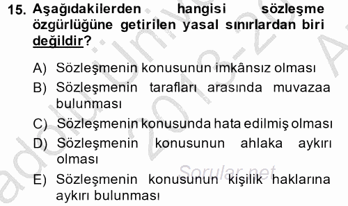 Medeni Hukuk 2 2013 - 2014 Ara Sınavı 15.Soru