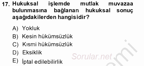 Medeni Hukuk 2 2013 - 2014 Ara Sınavı 17.Soru