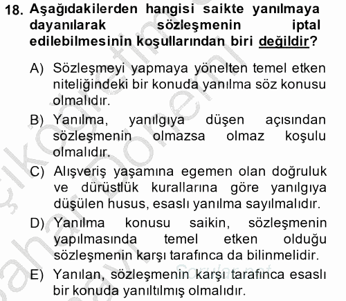 Medeni Hukuk 2 2013 - 2014 Ara Sınavı 18.Soru