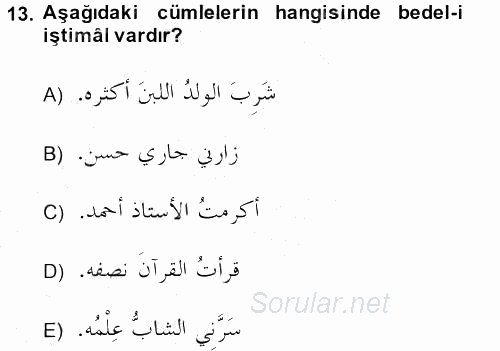 Arapça 4 2013 - 2014 Dönem Sonu Sınavı 13.Soru
