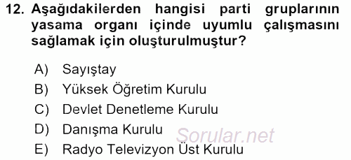 Türk Anayasa Hukuku 2016 - 2017 3 Ders Sınavı 12.Soru