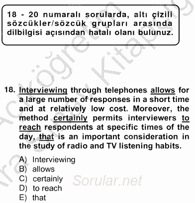 Bağlamsal Dilbilgisi 4 2012 - 2013 Ara Sınavı 18.Soru