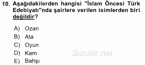 Türk İslam Edebiyatı 2015 - 2016 Ara Sınavı 10.Soru