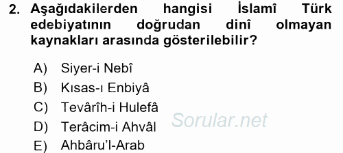 Türk İslam Edebiyatı 2015 - 2016 Ara Sınavı 2.Soru