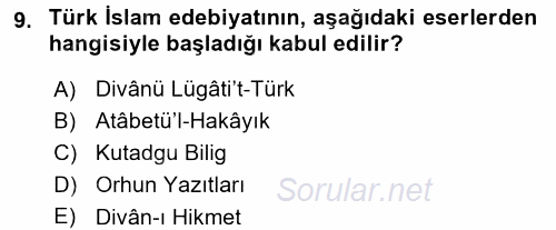 Türk İslam Edebiyatı 2015 - 2016 Ara Sınavı 9.Soru