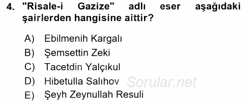 Çağdaş Türk Edebiyatları 1 2015 - 2016 Dönem Sonu Sınavı 4.Soru