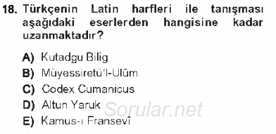 XVI-XIX. Yüzyıllar Türk Dili 2012 - 2013 Tek Ders Sınavı 18.Soru