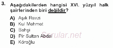 XVI-XIX. Yüzyıllar Türk Dili 2012 - 2013 Tek Ders Sınavı 3.Soru