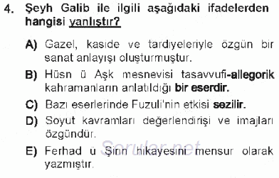 XVI-XIX. Yüzyıllar Türk Dili 2012 - 2013 Tek Ders Sınavı 4.Soru