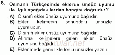 XVI-XIX. Yüzyıllar Türk Dili 2012 - 2013 Tek Ders Sınavı 8.Soru