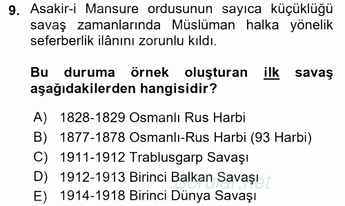 Osmanlı Yenileşme Hareketleri (1703-1876) 2016 - 2017 Ara Sınavı 9.Soru
