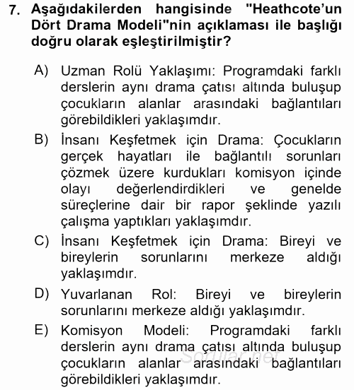 Çocuk Ve Drama 2016 - 2017 Ara Sınavı 7.Soru