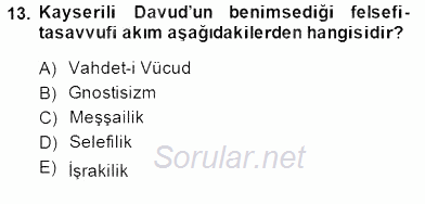 Türk Düşünce Tarihi 2014 - 2015 Dönem Sonu Sınavı 13.Soru