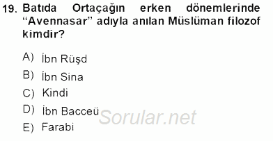 Türk Düşünce Tarihi 2014 - 2015 Dönem Sonu Sınavı 19.Soru