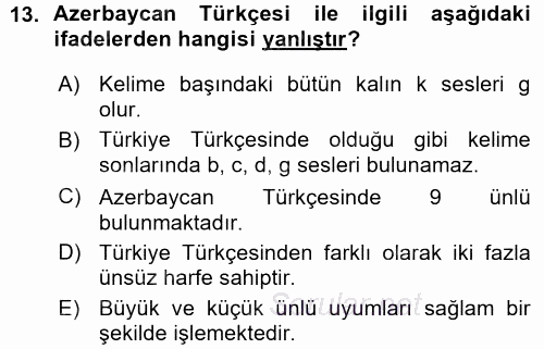 Çağdaş Türk Yazı Dilleri 1 2015 - 2016 Ara Sınavı 13.Soru