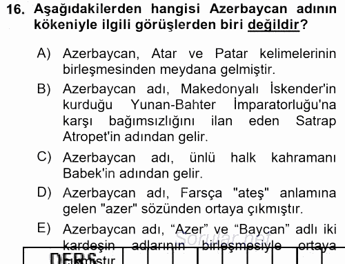 Çağdaş Türk Yazı Dilleri 1 2015 - 2016 Ara Sınavı 16.Soru