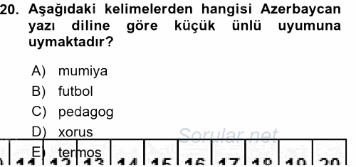 Çağdaş Türk Yazı Dilleri 1 2015 - 2016 Ara Sınavı 20.Soru