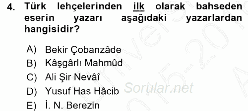 Çağdaş Türk Yazı Dilleri 1 2015 - 2016 Ara Sınavı 4.Soru