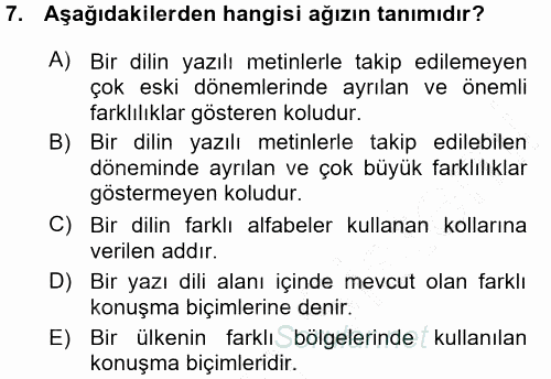 Çağdaş Türk Yazı Dilleri 1 2015 - 2016 Ara Sınavı 7.Soru
