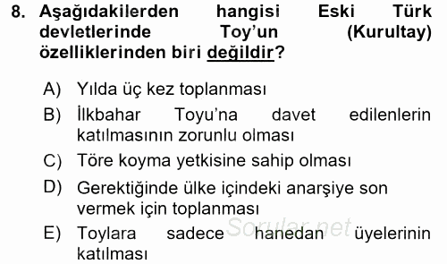 Türk İdare Tarihi 2016 - 2017 Ara Sınavı 8.Soru
