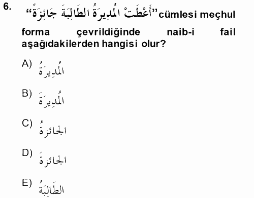 Arapça 3 2014 - 2015 Dönem Sonu Sınavı 6.Soru