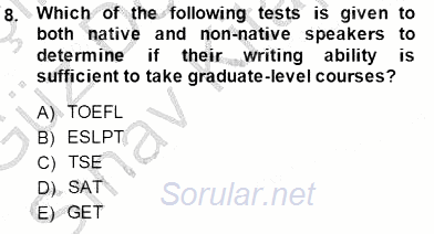 Yabancı Dil Öğretiminde Ölçme Ve Değerlendirme 1 2014 - 2015 Dönem Sonu Sınavı 8.Soru