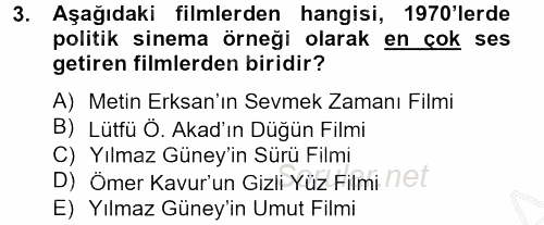 Film ve Video Kültürü 2012 - 2013 Dönem Sonu Sınavı 3.Soru
