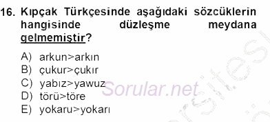 XIV-XV. Yüzyıllar Türk Dili 2012 - 2013 Dönem Sonu Sınavı 16.Soru