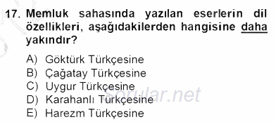 XIV-XV. Yüzyıllar Türk Dili 2012 - 2013 Dönem Sonu Sınavı 17.Soru