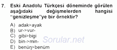 XIV-XV. Yüzyıllar Türk Dili 2012 - 2013 Dönem Sonu Sınavı 7.Soru