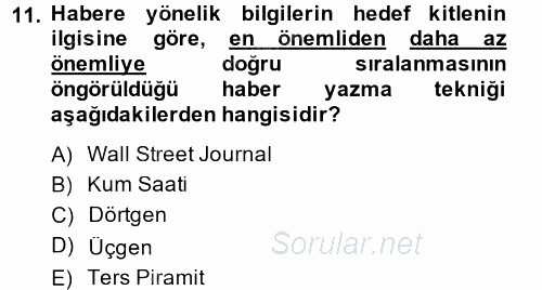 Haber Yazma Teknikleri 2014 - 2015 Ara Sınavı 11.Soru