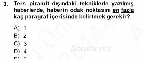 Haber Yazma Teknikleri 2014 - 2015 Ara Sınavı 3.Soru