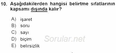 Türkçe Cümle Bilgisi 1 2015 - 2016 Ara Sınavı 10.Soru