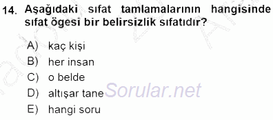 Türkçe Cümle Bilgisi 1 2015 - 2016 Ara Sınavı 14.Soru