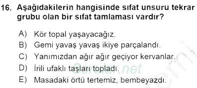 Türkçe Cümle Bilgisi 1 2015 - 2016 Ara Sınavı 16.Soru