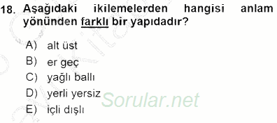 Türkçe Cümle Bilgisi 1 2015 - 2016 Ara Sınavı 18.Soru
