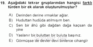 Türkçe Cümle Bilgisi 1 2015 - 2016 Ara Sınavı 19.Soru