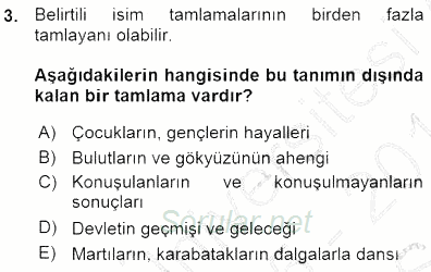Türkçe Cümle Bilgisi 1 2015 - 2016 Ara Sınavı 3.Soru
