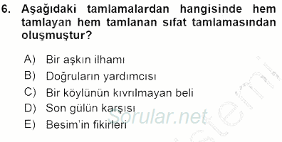 Türkçe Cümle Bilgisi 1 2015 - 2016 Ara Sınavı 6.Soru