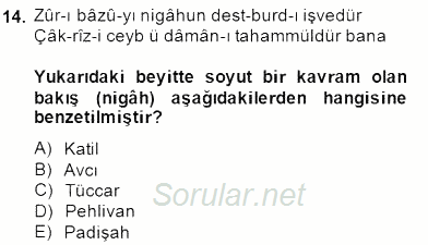 XVII. Yüzyıl Türk Edebiyatı 2014 - 2015 Ara Sınavı 14.Soru